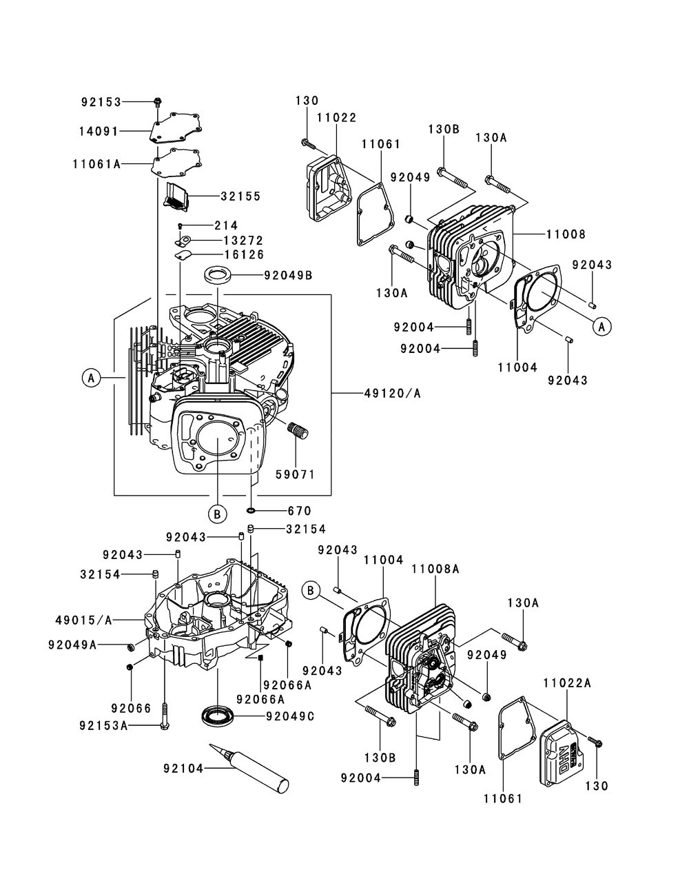 Kawasaki Fr730v-As05 Cylinder And Crankcase Diagram and Parts List for Z-FORCELZ54 (17BIDAGC-17BIDAGC010)(2015) Cub Cadet Lawn Tractor